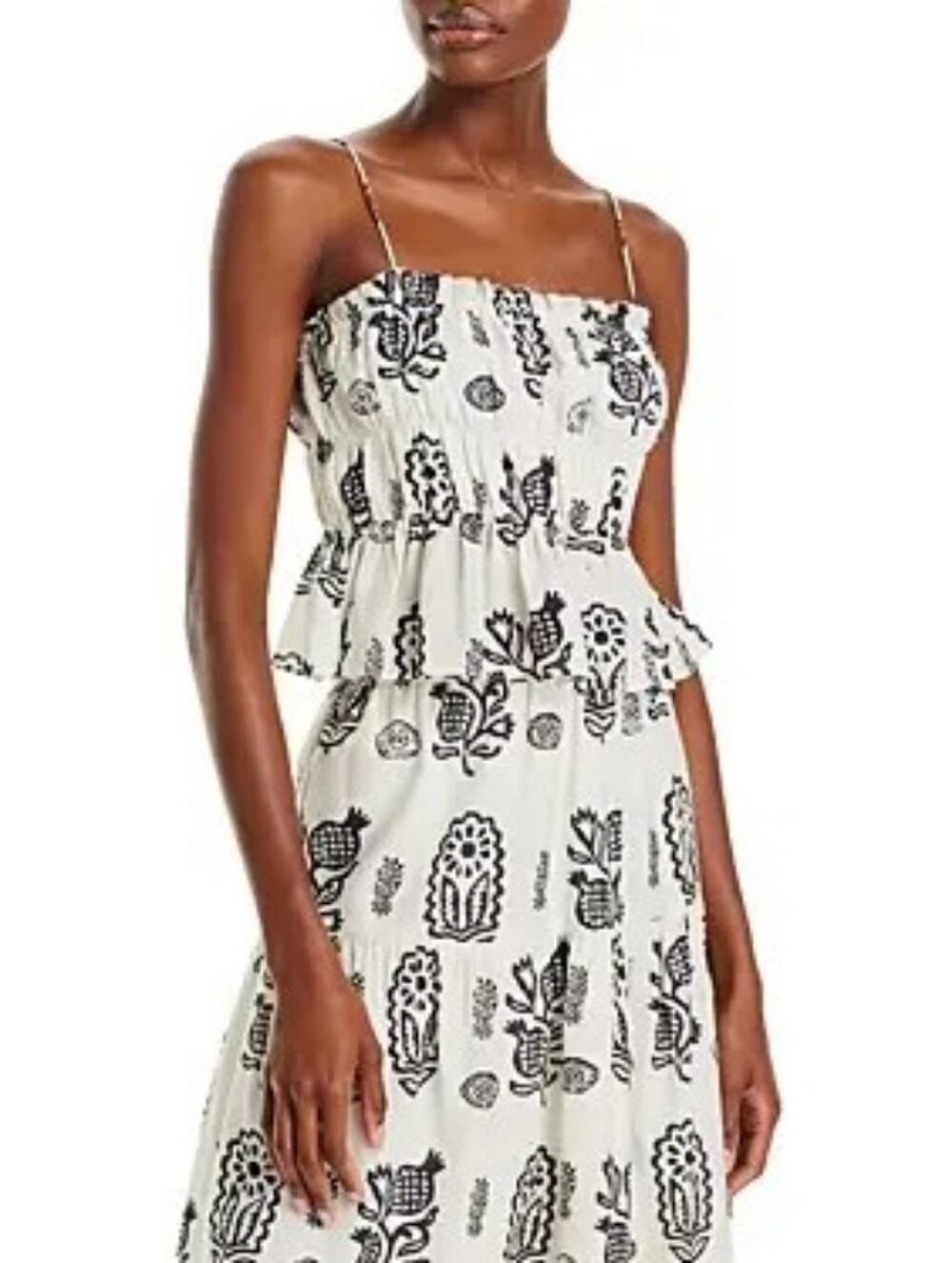 RHODE Black & White Floral-Print Smocked Camisole